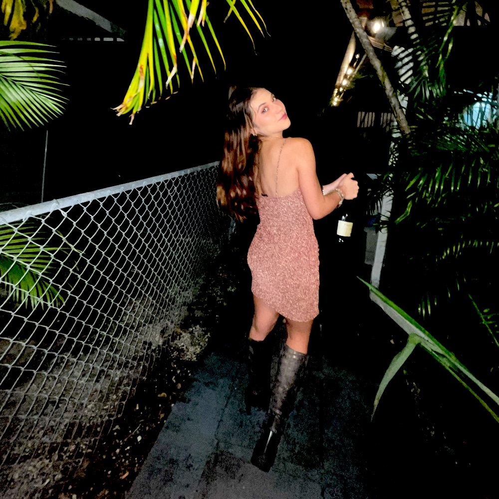 Glittery bronze body-con party dress with slit